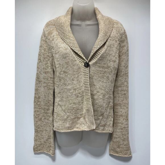 Calvin Klein Biege Single Button Knit Cardigan Large 100% Cotton - Picture 1 of 7